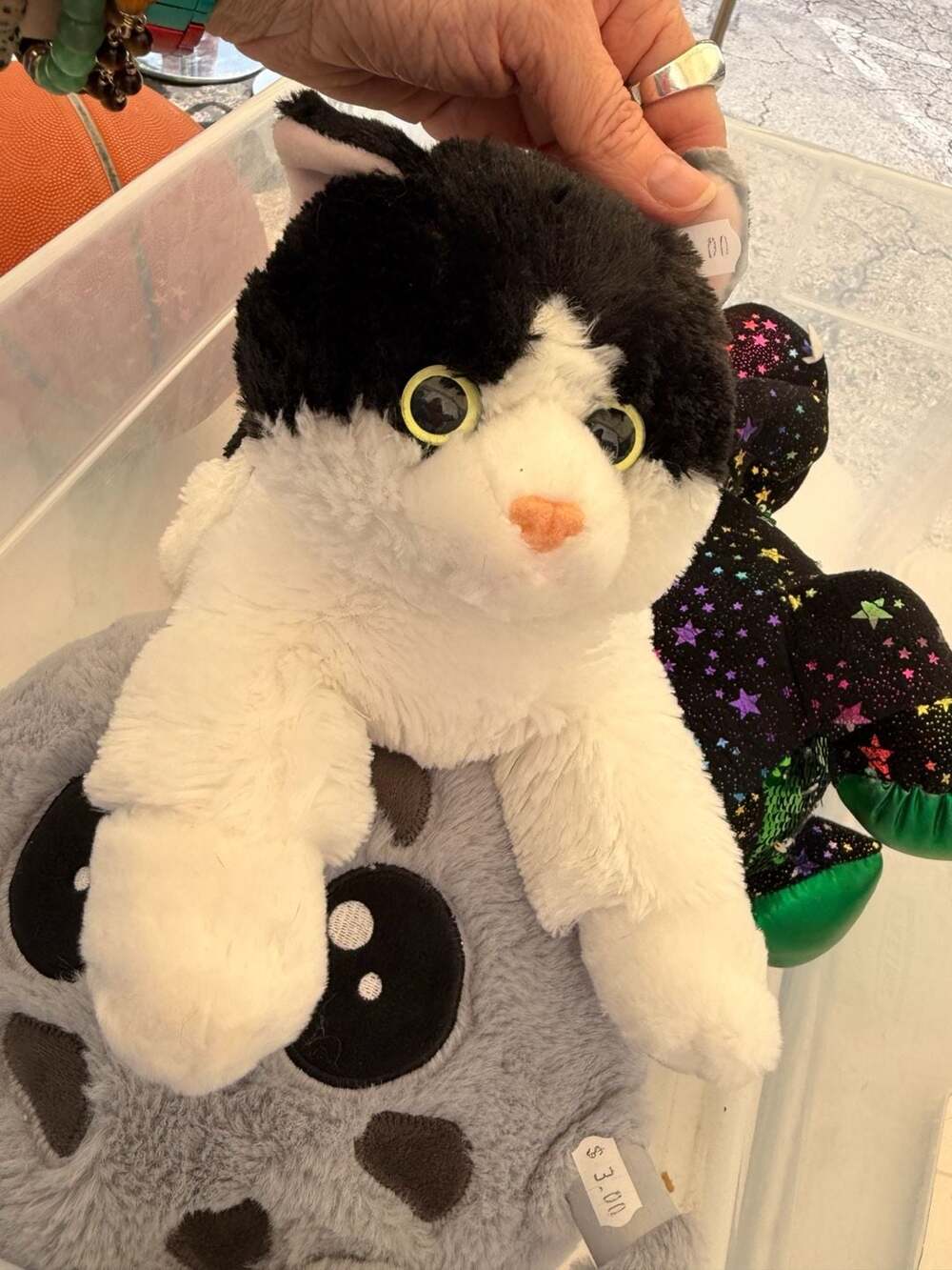 Aurora Cat Plush Black White Kitten Green Eyes Floppy 16" 2015